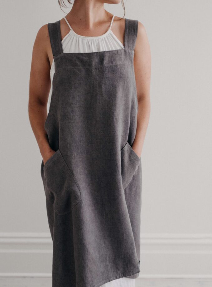 Piper Linen Cross-Back Apron - Stone